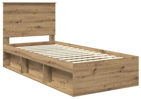 vidaXL Ágykeret fejtámlával Művészi tölgy 90 x 200 cm Tömör fenyőfa