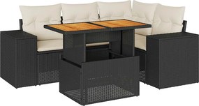vidaXL 5 részes fekete polyrattan kerti kanapészett párnákkal