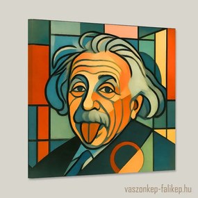 Albert Einstein nyelvkidugós vászonkép – modern geometrikus stílus 40x40cm