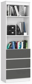 Polcos szekrény / könyvespolc fiókokkal - Akord Furniture R603SZ - fehér / szürke
