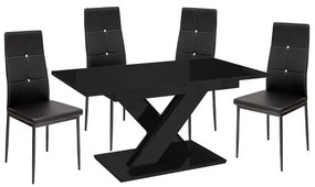 Maasix BKG Magasfényű Fekete 4 személyes étkezőszett Fekete Elvira székekkel