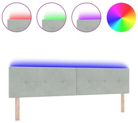 LED Főnök Fejtámla Gomb Tűzött Világosszürke 100 cm Bársony