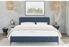 Sötétkék kárpitozott franciaágy ágyráccsal 160x200 cm Barker – Ropez