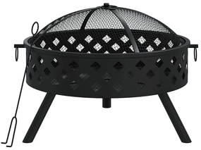 acél XXL méretű tűztál piszkavassal 58 cm