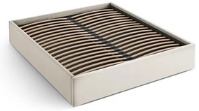 Bézs kárpitozott ágyneműtartós-ágytámla nélkül franciaágy ágyráccsal 200x200 cm Susan – Micadoni