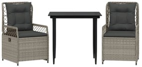 vidaXL 3részes világosszürke polyrattan kerti étkezőgarnitúra párnával