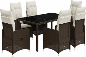 vidaXL 7 részes barna polyrattan kerti bisztrógarnitúra párnákkal