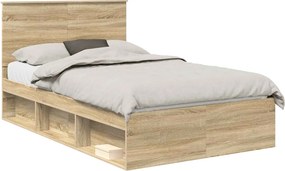 vidaXL Ágykeret fejtámlával Sonoma tölgy 135 x 190 cm Tömör fenyőfa