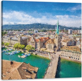 Vászonkép Pasztell Város Művészet Nyár Tájkép 40X40 cm