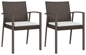 2 db barna polyrattan kerti szék párnával 56,5 x 57 x 83 cm