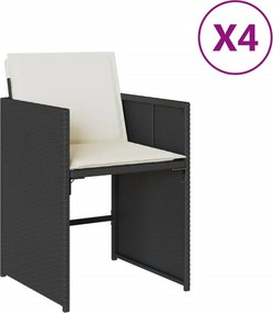 vidaXL 4 db fekete polyrattan kerti szék párnával
