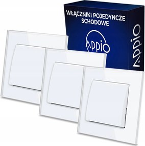 3x Lépcsőkapcsoló Egyetlen falsík alatti üvegkapcsoló Appio