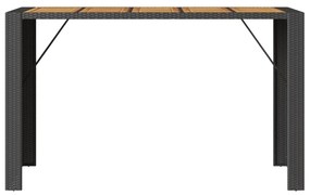 fekete polyrattan kerti bárasztal akácfa lappal 185x80x110 cm