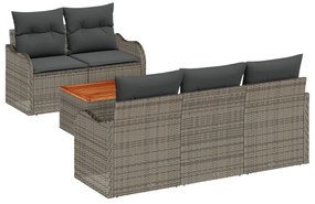 6 részes kerti kanapé szett párnákkal, szürke, poli rattan, akác, 2 személyes kerti kanapé tárolóval és párnákkal, szürke, poli rattan
