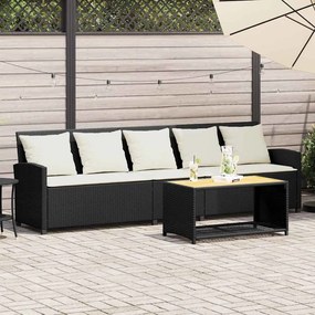 5 személyes fekete polyrattan kerti kanapé párnával