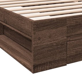 barna tölgyszínű szerelt fa ágykeret fiókkal 100 x 200 cm