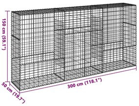 horganyzott vas gabion kosár fedéllel 300 x 50 x 150 cm