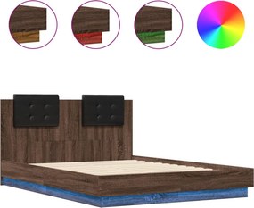 vidaXL barna tölgy színű ágykeret fejtámlával és LED-ekkel 120 x 190cm