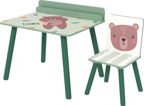 AIYAPLAY Gyerek Asztal és Szék Szett Tárolópolccal, Iskolai Asztal és Szék MDF-ből és Fenyőfából, Gyerekszobába, Játszóhelyiségbe, Bölcsődékbe, Zöld |