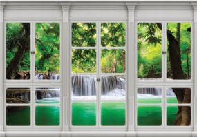 Fotótapéta Vízesés ablak természet vinil 416x254 relaxáció harmónia otthon +ragasztó