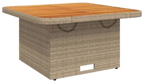 bézs polyrattan és akácfa kerti asztal 80 x 80 x 71 cm