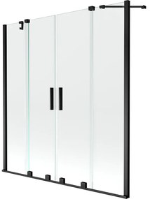 Mexen Velar Duo, 2 szárnyas eltolható kádparaván 140 x 150 cm, 8mm átlátszó üveg, fekete matt profil, 896-140-000-02-70