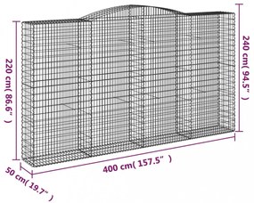 7 db íves horganyzott vas gabion kosár 400x50x220/240 cm