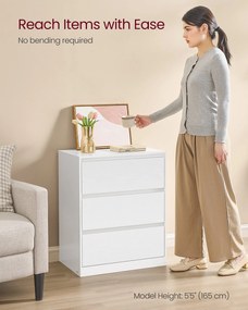 KAILYN kollekció - Modern komód, hófehér fiókos szekrény 3 fiókkal, 40 x 60 x 75 cm