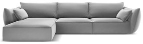 Világosszürke bársony sarokkanapé (bal oldali-heverő résszel) Vanda – Mazzini Sofas