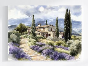 Canvas Vászonkép Olaszország Toszkána Levendula Ciprus Kő Ház 100x75