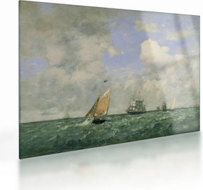 Üveg kép - Eugène Boudin, Ships and Sailing Boats Leaving Le Havre, reprodukciók (70x50 cm)