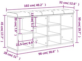 sonoma tölgy színű szerelt fa cipőtároló pad 102 x 32 x 50 cm