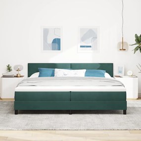 Boxspring Ágy Matrac &amp; LED Sötét Zöld 200x200 cm Bársonyos