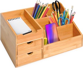 HOMCOM Asztali Szervező Tároló Doboz Irodai Rendező 2 Fiókkal Természetes L33 x Sz20.5 x M15.5 cm | Aosom