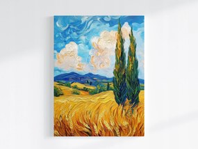 Poszter Tájkép Nyár Mező Gabona Hegyek Ciprus 75x100