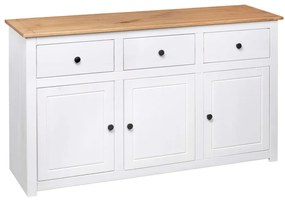 Fehér panama stílusú tömör fenyőfa tálalószekrény 135x40x80 cm