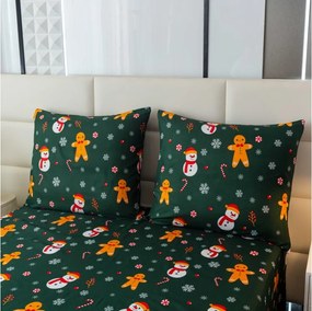 Polipamut ágynemű SNĚHULÁK ÉS MÉZESKALÁCS POLY zöld Ágyneműhuzat mérete: 70 x 90 cm | 140 x 200 cm