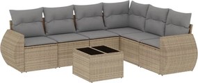 vidaXL 7 részes bézs polyrattan kerti ülőgarnitúra párnákkal