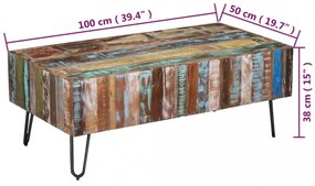 tömör újrahasznosított fa dohányzóasztal 100 x 50 x 38 cm