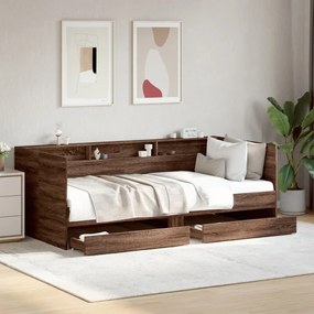 barna tölgy kanapéágy fiókkal matrac nélkül 100x200 cm