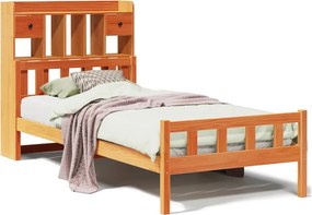 vidaXL barna tömör fenyőfa könyvespolcos ágy matrac nélkül 75 x 190 cm