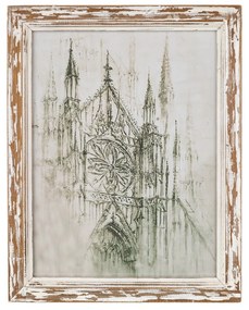 Vintage koptatott üvegezett fali kép barna-krémszín keretben David Brownlow: Cathedral 47x37,5x2,5cm