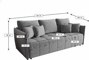 Kinyitható 3 férőhelyes kanapé VELORA 215x103 cm, sötétkék
