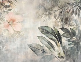 Fotótapéta Levelek Vintage Virágok Beton Hálószoba Nappali Tapéta 250x175