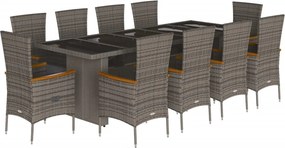 vidaXL 11 részes szürke polyrattan kerti ülőgarnitúra párnákkal