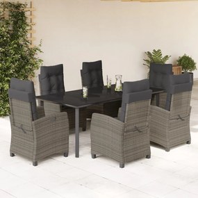7 részes szürke polyrattan kerti étkezőgarnitúra párnával