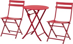 Outsunny Összecsukható bistro kertiszekrénnyel - kerek asztal Ø 60 cm 2 összecsukható székkel - vörös porszórt fém | Aosom