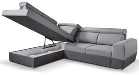 Szürke MATRIX L-alakú sarokkanapé tárolóval, balos, kihúzható