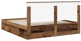 vidaXL Ágykeret fejtámlával Öreg fa 200 x 200 cm Tömör fenyőfa