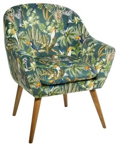 Dzsungel mintás fotel, fa lábakkal, zöld - SAFARI